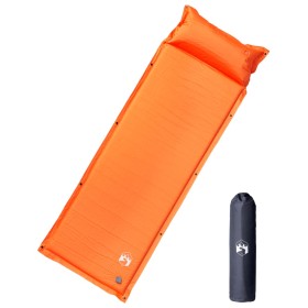 Colchón de camping autoinflable con almohada 1 persona naranja