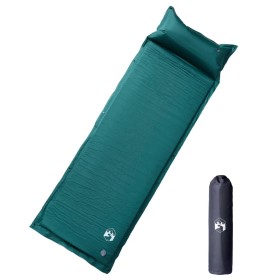 Colchón de camping autoinflable con almohada 1 persona verde