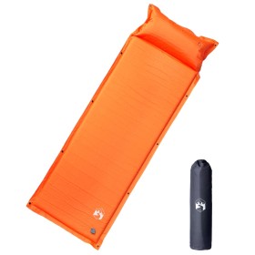 Colchón de camping autoinflable con almohada 1 persona naranja