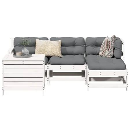 Gartensofa-Set 5-teilig aus massivem weißem Kiefernholz von vidaXL, Gartensets - Ref: Foro24-3250501, Preis: 345,37 €, Rabatt: %