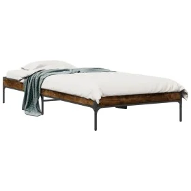 Engineered wood bed frame metal smoked oak 90x190 cm by vidaXL, Beds and slatted bases - Ref: Foro24-845053, Price: 73,46 €, ...