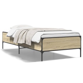 Estructura cama madera ingeniería metal roble Sonoma 90x200 cm