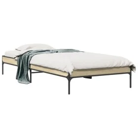 Sonoma oak metal engineered wood bed frame 90x200 cm by vidaXL, Beds and slatted bases - Ref: Foro24-845032, Price: 61,73 €, ...