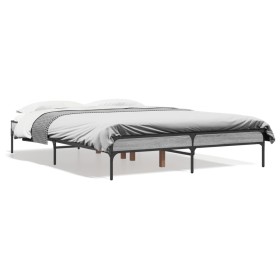 Estructura cama madera ingeniería metal gris Sonoma 120x200 cm