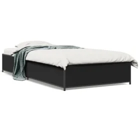 Black engineered wood and metal bed frame 75x190 cm by vidaXL, Beds and slatted bases - Ref: Foro24-845121, Price: 68,26 €, D...