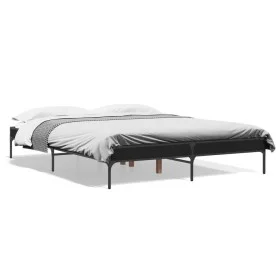 Estructura de cama madera de ingeniería y metal negro 150x200cm de vidaXL, Camas y somieres - Ref: Foro24-845011, Precio: 91,...