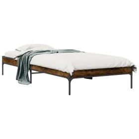 Engineered wood bed frame metal smoke oak 75x190 cm by vidaXL, Beds and slatted bases - Ref: Foro24-845058, Price: 58,54 €, D...