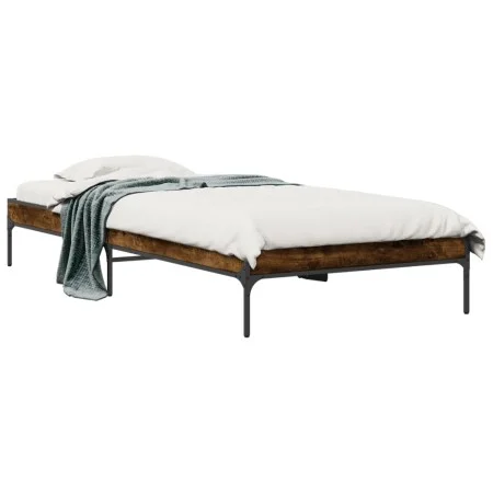 Estructura cama madera ingeniería metal roble humo 75x190 cm de vidaXL, Camas y somieres - Ref: Foro24-845058, Precio: 58,54 ...