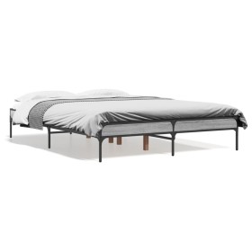 Estructura cama madera ingeniería metal gris Sonoma 140x190 cm de vidaXL, Camas y somieres - Ref: Foro24-845039, Precio: 90,1...