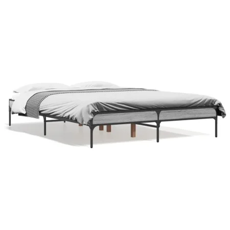 Sonoma-graues Metall-Holzwerkstoff-Bettgestell, 140 x 190 cm von vidaXL, Betten und Lattenroste - Ref: Foro24-845039, Preis: ...