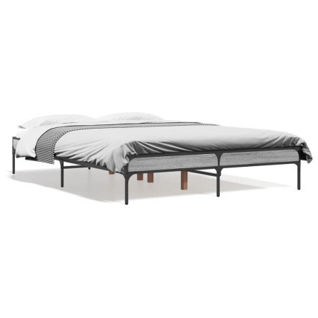 Sonoma gray metal engineered wood bed frame 140x190 cm by vidaXL, Beds and slatted bases - Ref: Foro24-845039, Price: 90,17 €...