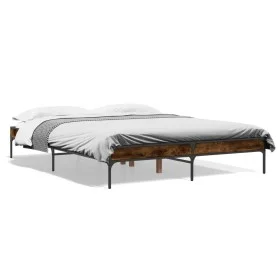 Engineered wood bed frame metal smoked oak 140x200cm by vidaXL, Beds and slatted bases - Ref: Foro24-845018, Price: 106,54 €,...