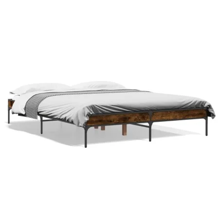 Bettgestell aus Holzwerkstoff, Metall, geräucherte Eiche, 140 x 200 cm von vidaXL, Betten und Lattenroste - Ref: Foro24-84501...