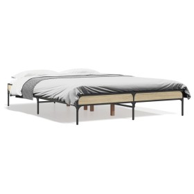 Estructura cama madera ingeniería metal roble Sonoma 120x190 cm de vidaXL, Camas y somieres - Ref: Foro24-845047, Precio: 80,...