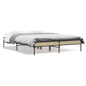 Sonoma oak metal engineered wood bed frame 120x190 cm by vidaXL, Beds and slatted bases - Ref: Foro24-845047, Price: 79,65 €,...
