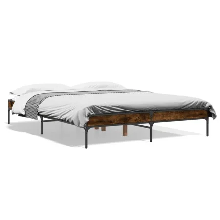 Engineered wood bed frame metal smoked oak 150x200cm by vidaXL, Beds and slatted bases - Ref: Foro24-845013, Price: 107,74 €,...
