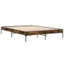 Engineered wood bed frame metal smoked oak 150x200cm by vidaXL, Beds and slatted bases - Ref: Foro24-845013, Price: 107,74 €,...