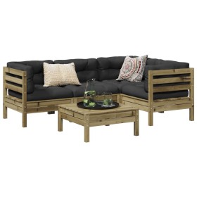 Set de sofás jardín 5 pzas con cojines madera pino impregnada