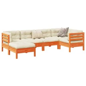 6-piece garden sofa set with wax-brown pine wood cushions by vidaXL, Garden sets - Ref: Foro24-3299527, Price: 522,91 €, Disc...