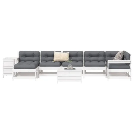 Gartensofa-Set 9-teilig aus massivem weißem Kiefernholz von vidaXL, Gartensets - Ref: Foro24-3250693, Preis: 578,62 €, Rabatt: %