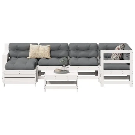 Gartensofa-Set 7-teilig aus massivem weißem Kiefernholz von vidaXL, Gartensets - Ref: Foro24-3250917, Preis: 505,18 €, Rabatt: %