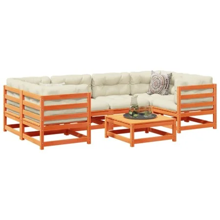 7-piece garden sofa set with wax-brown pine wood cushions by vidaXL, Garden sets - Ref: Foro24-3299313, Price: 804,92 €, Disc...