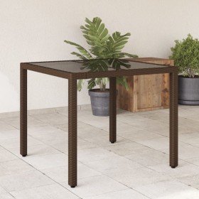 Garden table glass surface PE rattan brown 90x90x75 cm by vidaXL, Garden tables - Ref: Foro24-365587, Price: 109,69 €, Discou...