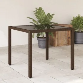 Garden table glass surface PE rattan brown 90x90x75 cm by vidaXL, Garden tables - Ref: Foro24-365587, Price: 113,10 €, Discou...