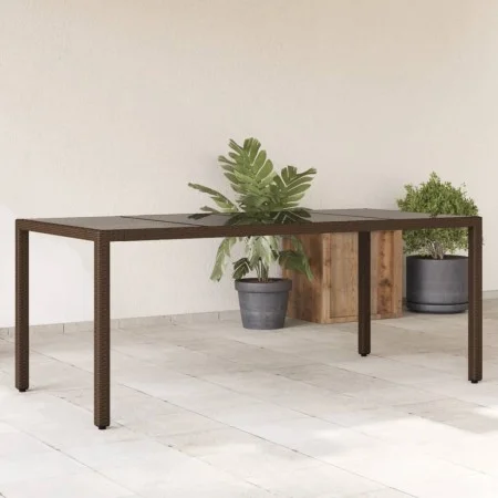 Mesa de jardín superficie de vidrio ratán PE marrón 190x90x75cm de vidaXL, Mesas de jardín - Ref: Foro24-365593, Precio: 173,...