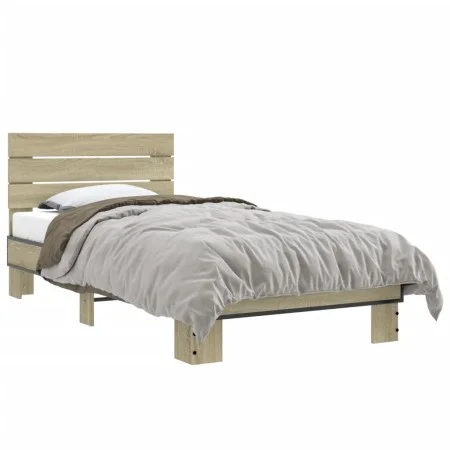 Estructura cama madera ingeniería metal roble Sonoma 75x190 cm de vidaXL, Camas y somieres - Ref: Foro24-845748, Precio: 64,6...
