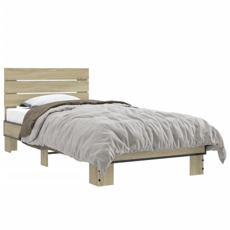 Estructura cama madera ingeniería metal roble Sonoma 75x190 cm de vidaXL, Camas y somieres - Ref: Foro24-845748, Precio: 65,2...
