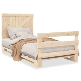 Bed frame with solid pine wood headboard 100x200 cm by vidaXL, Beds and slatted bases - Ref: Foro24-3281557, Price: 142,83 €,...