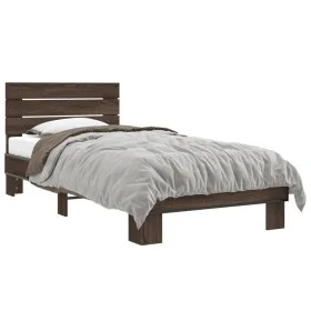 Estructura cama madera ingeniería metal marrón roble 100x200 cm de vidaXL, Camas y somieres - Ref: Foro24-845741, Precio: 97,...