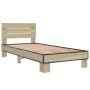 Estructura cama madera ingeniería metal roble Sonoma 90x200 cm de vidaXL, Camas y somieres - Ref: Foro24-845743, Precio: 93,2...