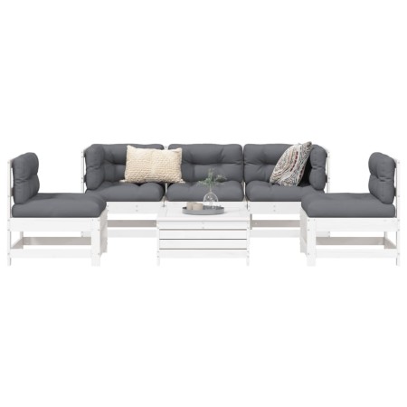 Gartensofa-Set 6-teilig aus massivem weißem Kiefernholz von vidaXL, Gartensets - Ref: Foro24-3250721, Preis: 389,45 €, Rabatt: %