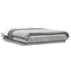 Bed frame with LED lights concrete gray wood 140x190 cm by vidaXL, Beds and slatted bases - Ref: Foro24-3281129, Price: 173,6...