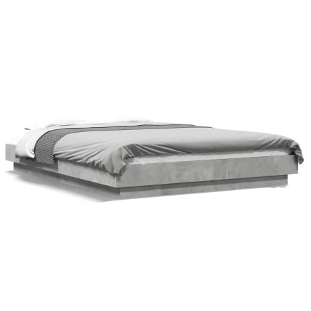 Bed frame with LED lights concrete gray wood 140x190 cm by vidaXL, Beds and slatted bases - Ref: Foro24-3281129, Price: 173,6...