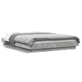 Bed frame with LED lights concrete gray wood 135x190 cm by vidaXL, Beds and slatted bases - Ref: Foro24-3281136, Price: 177,0...