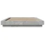 Bed frame with LED lights concrete gray wood 135x190 cm by vidaXL, Beds and slatted bases - Ref: Foro24-3281136, Price: 174,9...