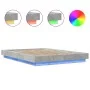 Bed frame with LED lights concrete gray wood 135x190 cm by vidaXL, Beds and slatted bases - Ref: Foro24-3281136, Price: 174,9...