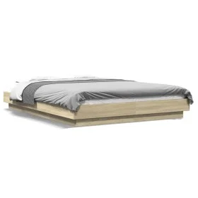 Sonoma oak engineered wood bed frame 135x190 cm by vidaXL, Beds and slatted bases - Ref: Foro24-3281226, Price: 158,44 €, Dis...