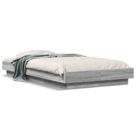 Sonoma gray wood bed frame with LED lights 100x200 cm by vidaXL, Beds and slatted bases - Ref: Foro24-3281117, Price: 159,49 ...