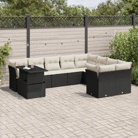 Gartensofa-Set 10-teilig mit schwarzen synthetischen Rattankissen von vidaXL, Gartensets - Ref: Foro24-3266846, Preis: 632,12...