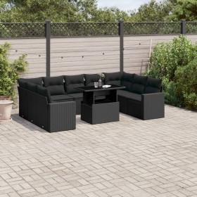 Gartensofa-Set 10-teilig mit schwarzen synthetischen Rattankissen von vidaXL, Gartensets - Ref: Foro24-3267475, Preis: 667,35...