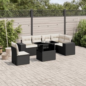 7-teiliges Gartensofa-Set mit schwarzen synthetischen Rattankissen von vidaXL, Gartensets - Ref: Foro24-3269196, Preis: 444,5...