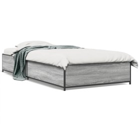 Estructura cama madera ingeniería metal gris Sonoma 90x200 cm