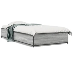 Sonoma gray metal engineered wood bed frame 90x200 cm by vidaXL, Beds and slatted bases - Ref: Foro24-845114, Price: 72,29 €,...