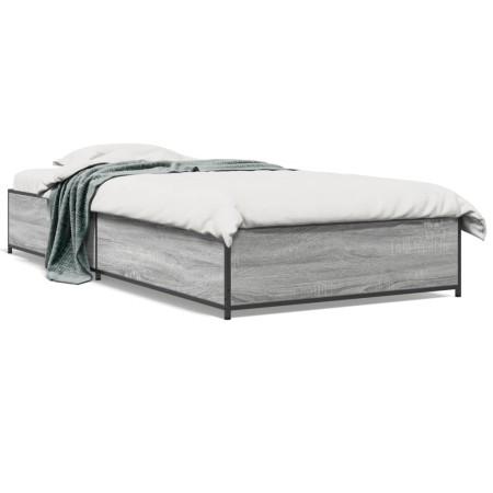Estructura cama madera ingeniería metal gris Sonoma 90x200 cm de vidaXL, Camas y somieres - Ref: Foro24-845114, Precio: 73,01...