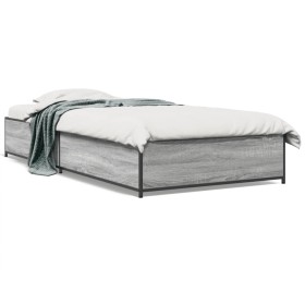 Sonoma gray metal engineered wood bed frame 100x200 cm by vidaXL, Beds and slatted bases - Ref: Foro24-845109, Price: 73,98 €...