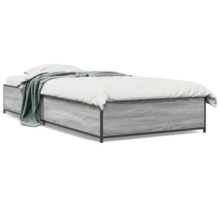 Sonoma gray metal engineered wood bed frame 100x200 cm by vidaXL, Beds and slatted bases - Ref: Foro24-845109, Price: 73,23 €...